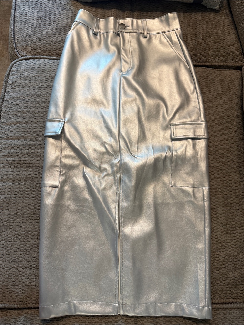 Soho Apparel Silver Faux-Leather Cargo Pencil Skirt